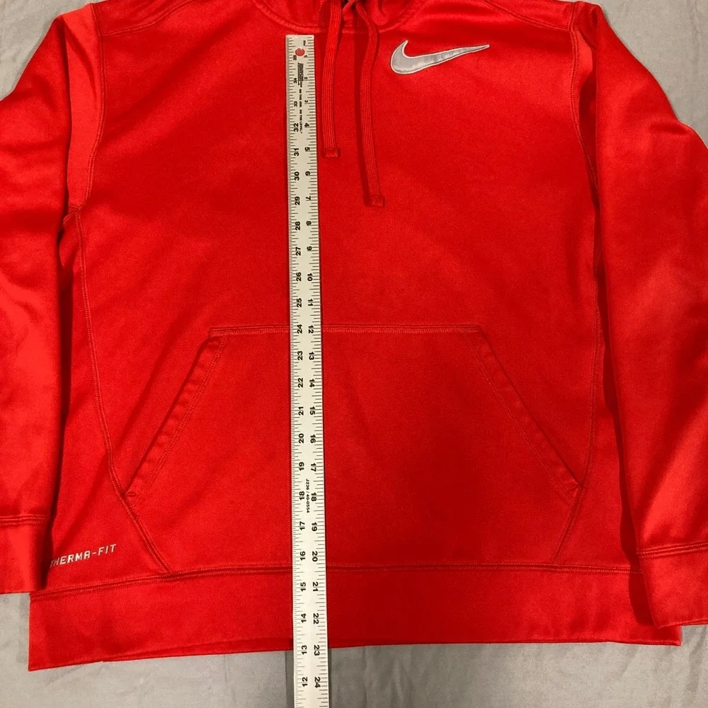 Nike Therma-FIT Mens Hoodie Red Fleece Pullover‎ Sweatshirt Large 408102-600